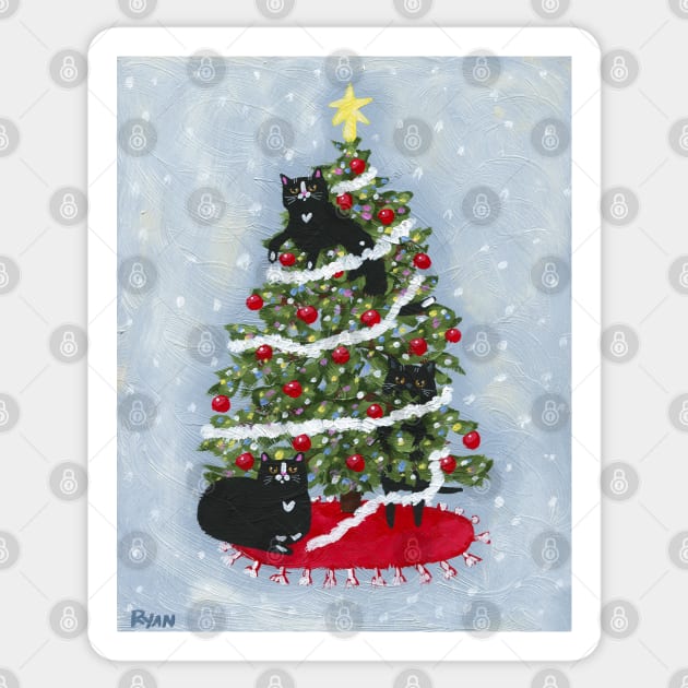 Cats In The Christmas Tree Sticker by KilkennyCat Art